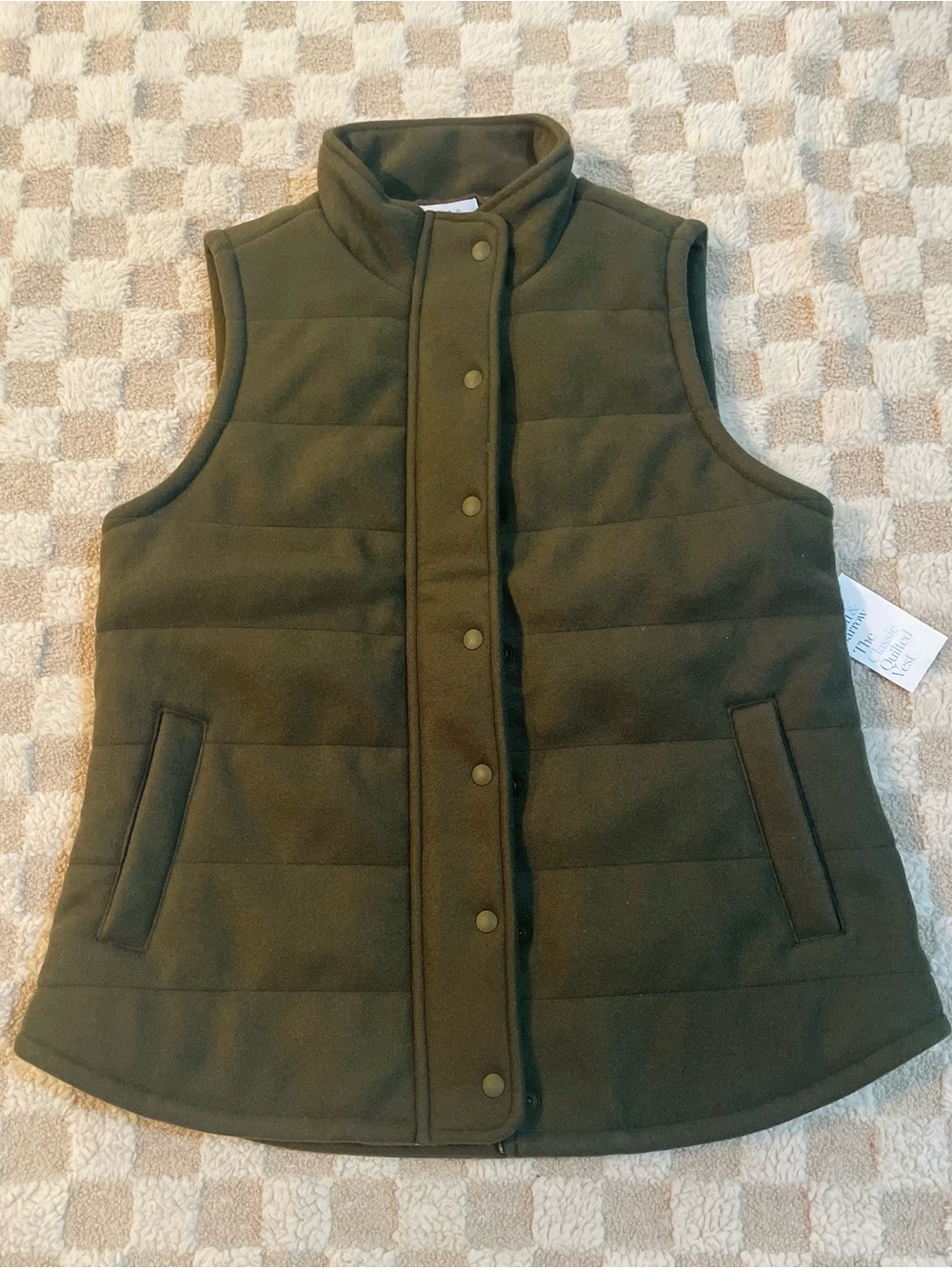 croft & barrow Olive Green Quilted Snap-Front Vest